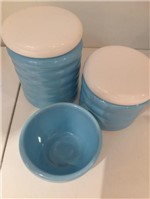 Ficha técnica e caractérísticas do produto Kit Porcelana Ondulado Azul Tampa Branca