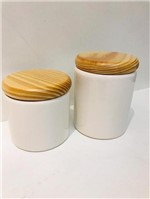 Ficha técnica e caractérísticas do produto Kit Porcelana 2 Peças Branco Tampa de Madeira - Detalhes