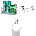 Ficha técnica e caractérísticas do produto Kit Porta Shampoo + Suporte 6 Ganchos + Toalheiro Argola 18 Cm Ventosa