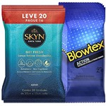 Ficha técnica e caractérísticas do produto Kit Preservativo Blowtex Action C20 U. + Lenços Umedecidos Skyn Leve 40u.