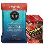 Kit Preservativo Blowtex Morango e Chocolate C/ 15 Un + Lenços Umedecidos Skyn 40 Un.