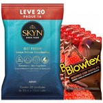 Kit Preservativo Blowtex Morango e Chocolate C/ 15 Uni. + Lenços Umedecidos Skyn Leve 20 Pague 16