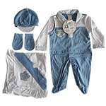 Ficha técnica e caractérísticas do produto Kit Saída Maternidade Azul Céu Macacão Mydouubaby 4P 220