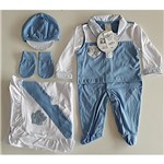 Ficha técnica e caractérísticas do produto Kit Saída Maternidade Azul Céu Macacão Mydouubaby 4p 220