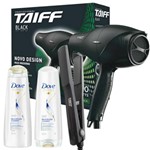 Ficha técnica e caractérísticas do produto Kit Secador Taiff Black 1700w + Chapinha Taiff Cerâmica Bivolt + Kit Dove Reconst. Shampoo/Condic