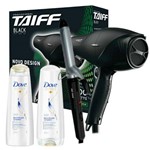 Kit Secador Taiff Black 1700w + Modelador de Cacho Lizz Wave + Kit Dove Reconst Shampoo/Condic