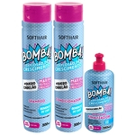 Kit shampoo 300ml + condicionador 300ml + finalizador 280ml Bomba explosao de crescimento Softhair