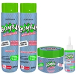 Kit shampoo 300ml + condicionador 300ml + mascara 280g + tonico 50ml Bomba Antiqueda Softhair