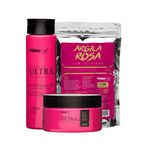 Kit Shampoo Máscara E Argila Rosa Ultra Hidratação
