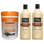 Kit tratamento capilar beltrat profissional (shampoo + cond 1 litro + creme de pentear 1kg) mandioca