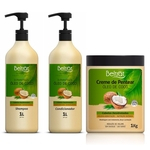 Kit tratamento capilar beltrat profissional (shampoo + cond 500ml + creme pentear 1kg) óleo de coco