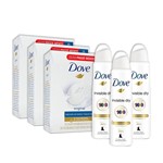 Ficha técnica e caractérísticas do produto Kit 3UN Desodorante Aerossol Dove Invisible Dry 150ml + 3 Pacotes 8UN Sabonete Dove Branco 90g