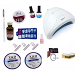 Ficha técnica e caractérísticas do produto Kit Unhas De Fibra Cabine Sun 48w Gel Xed Pó Acrílico Kit Manicure Kit Alongamento de Unhas