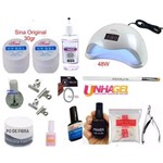 Kit Unhas Gel Sina Original 30gr + Fibra Tips Sun Cabine 48W Bivolt + Bactericida Spray Higienizad