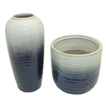Kit Vaso em Cerâmica Bege e Azul Escuro