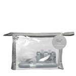 Ficha técnica e caractérísticas do produto Kit Viagem Dauf Cinza com Porta Escova+porta Sabonete+bucha+recipiente para Shampoo+recipiente para Condicionador