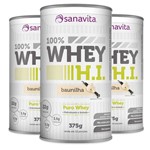 Ficha técnica e caractérísticas do produto Kit 3 Whey Protein 100 H.I Sanavita Baunilha 375g