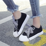 Ficha técnica e caractérísticas do produto Lady Fashion Sneakers Bowknot Plaid Front Lacing Canvas Casual Flat Shoes Outdoor Wear