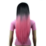 Ficha técnica e caractérísticas do produto Lady Mulheres Moda Gradiente Preto Rosa cabelo longo e reto Cosplay peruca festa