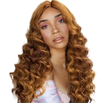 Ficha técnica e caractérísticas do produto Lady Mulheres Moda longo cabelo encaracolado ouro Cosplay peruca festa