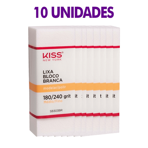 Lixa Bloco Branca para Modelar/Polir- Kiss NY SB303BR - 10 Unidades
