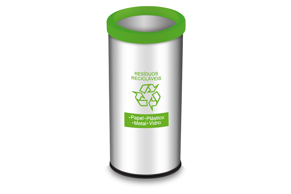 Lixeira Resíduos Recicláveis com Aro e Adesivo Verde Brinox