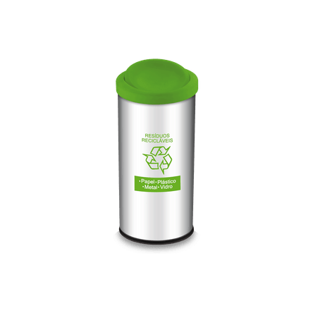 Ficha técnica e caractérísticas do produto Lixeira Resíduos Recicláveis com Tampa Basculante e Adesivo Verde 40,5 Litros - Decorline Lixeiras Ø 30 X 60 Cm - Brinox