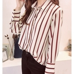 Ficha técnica e caractérísticas do produto HOT (In stock) Loose Women Casual Stripes camisa de manga comprida