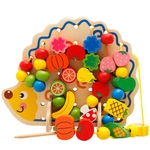 Ficha técnica e caractérísticas do produto 82 Pcs Lacing de madeira e grânulos vegetais Stringing fruta do brinquedo com Hedgehog Board para crianças Crianças