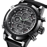 Ficha técnica e caractérísticas do produto Luxury Dual Movt Men's Leather Quarz Analog Digital LED Sport Wrist Watch