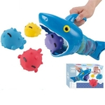 Ficha técnica e caractérísticas do produto Macio tubarão dos desenhos animados + pequeno forma de peixe de água Jogando Som Toy Bath para o bebê Crianças