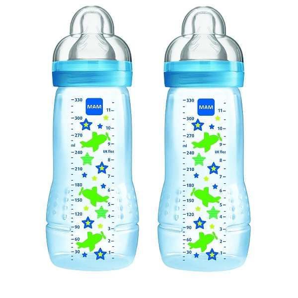 Ficha técnica e caractérísticas do produto Mamadeira Fashion Bottle 330ml Azul Mam (Embalagem Dupla)
