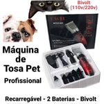 Ficha técnica e caractérísticas do produto Máquina de Tosa Pet Profissional Recarregável Bivolt FWN