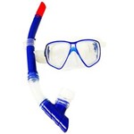Mascara de Mergulho com Snorkel Respirador de Silicone com Vidro Temperado Azul (OA339) - Azul - Único