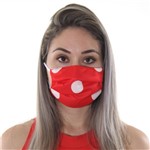 Máscara de Tecido Dupla Camada Lavável Adulto - Vermelha com Bolinhas Branca