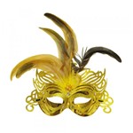 Ficha técnica e caractérísticas do produto Máscara Ouro Penas Acessório Carnaval Fantasia - Cromus