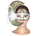 Ficha técnica e caractérísticas do produto Máscara Veneziana - Meia Lua Branca Ouro