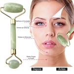 Ficha técnica e caractérísticas do produto Massageador Rolo Massoterapia Facial Pedra Jade Anti Estresse e Anti Rugas