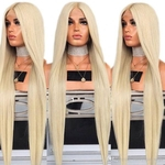 Ficha técnica e caractérísticas do produto Best Quality 613# Blonde Wig Middle Part Heat Resistant Silky Straight Hair Synthetic Lace Front Wig for Women 180% Full Density Lace Wigs