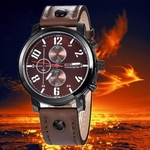 Ficha técnica e caractérísticas do produto Men Fashion Leather Stainless Steel Sport Analog Quartz Wrist Watch BW
