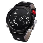 Ficha técnica e caractérísticas do produto Men Leather Stainless Steel Sport Analog Quartz Wrist Watch Waterproof Black