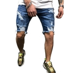 Ficha técnica e caractérísticas do produto Men Moda Azul Denim rasgado Shorts para Street Outdoor Wear