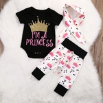 Meninas Do Bebê Coroa Imprimir Little Princess Calças Faixa De Cabelo Conjunto De Roupas