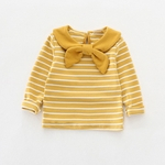 Ficha técnica e caractérísticas do produto Meninas T-shirt longo da luva de algodão puro Top Feminino bebê Bow Bottoming shirt