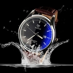 Ficha técnica e caractérísticas do produto Mens Waterproof Date Leather Blue Ray Glass Quartz Analog Watches BW