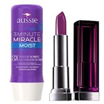 3 Minute Miracle Moist Aussie + Color Sensational Maybelline Kit Máscara de Hidratação Profunda + Batom - 236ml - 401 Nunca Diga Nunca