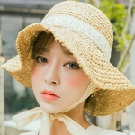 Ficha técnica e caractérísticas do produto Moda Bandage Lace Feminino Adulto Mulheres Verão Sunscreen Chapéu do verão Chapéu da praia