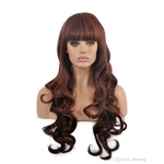 Fashion Women Brown Bangs Wave Long Wigs Synthetic Kanekalon Resistant Cosplay Party Hair Full Wigs