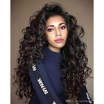 Ficha técnica e caractérísticas do produto Fashion Wig Lady Natural Black Long Curly Hair Big Wavy Wig women's synthetic wigs women's hairpieces deep wave hair wigs