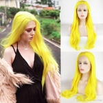 Ficha técnica e caractérísticas do produto Fashion Glueless Synthetic Lace Front Wig 26 Inches Long Natural Straight Heat Resistant Hair Yellow Color Cosplay Synthetic Wigs for Women